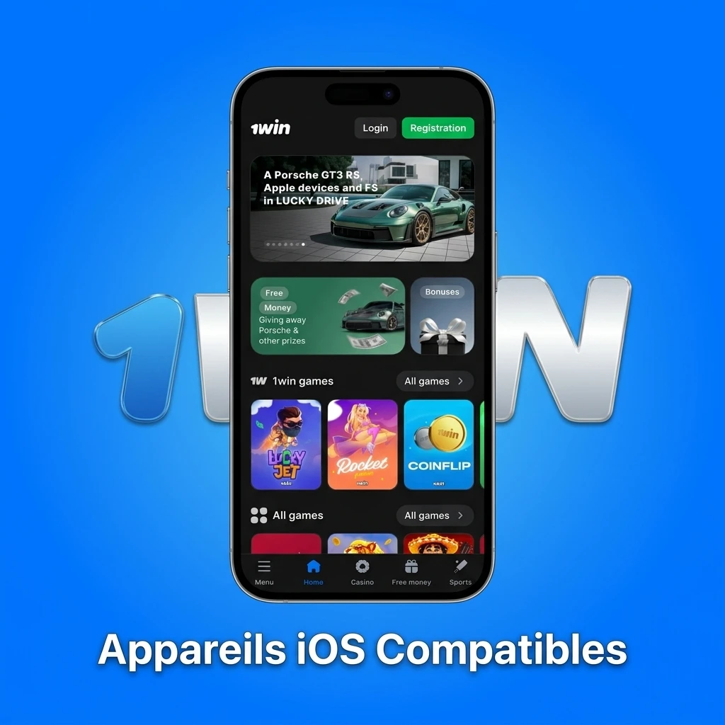 Liste des appareils iOS compatibles avec l'application 1win, incluant iPhone X à 15 et iPad Air et Pro récents.