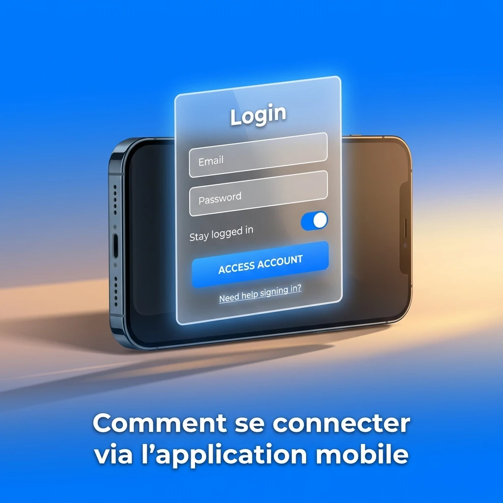 Connexion au compte 1win via l'application mobile iOS avec champs courriel et mot de passe