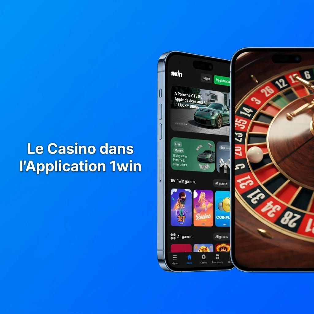 Section casino de l'application 1win avec machines à sous, jeux de table et casino en direct disponibles