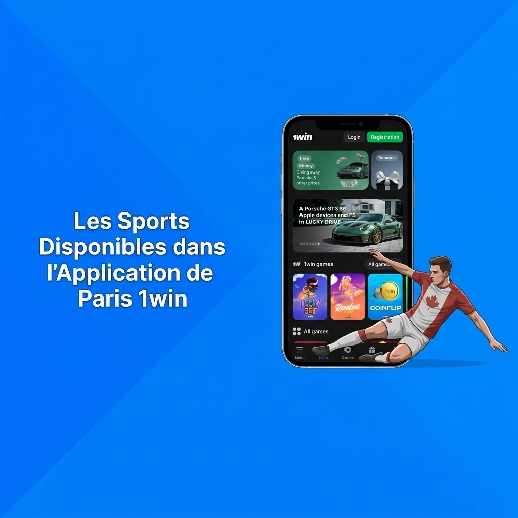 Interface de l'application 1win montrant les sports disponibles pour les paris LIVE et prématch au Canada