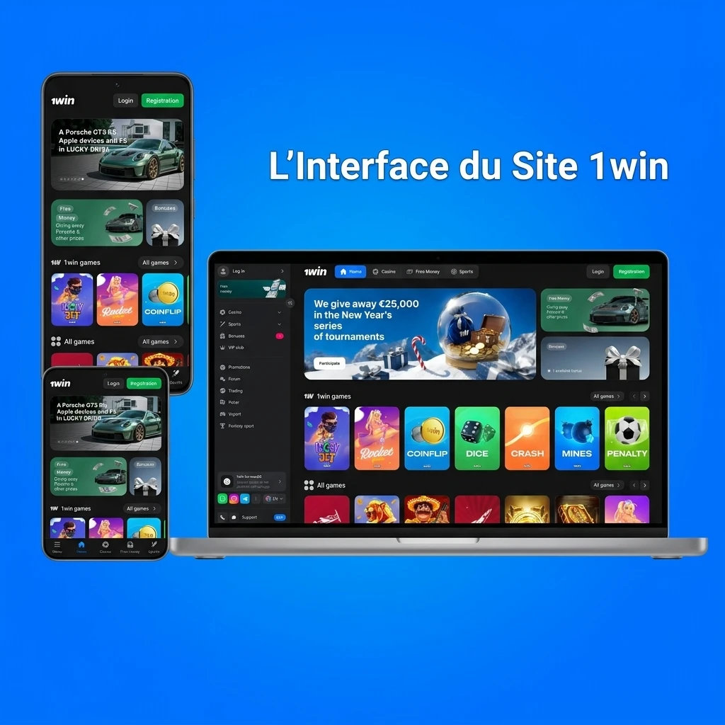 Interface du site officiel 1win avec navigation claire pour les parieurs canadiens, accessible sur ordinateur et mobile