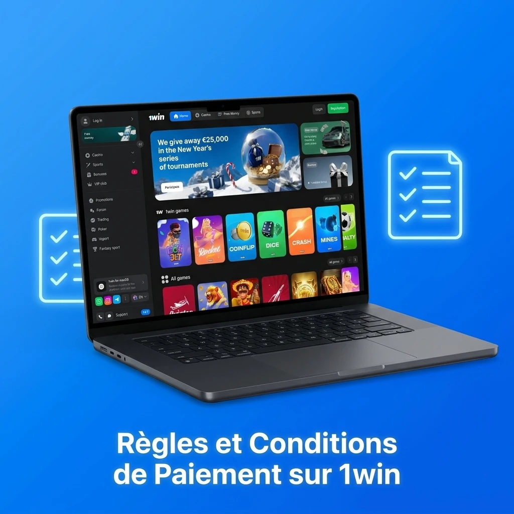 Règles et conditions de paiement sur 1win Canada : dépôts, retraits, vérification d'identité et limites de transactions.